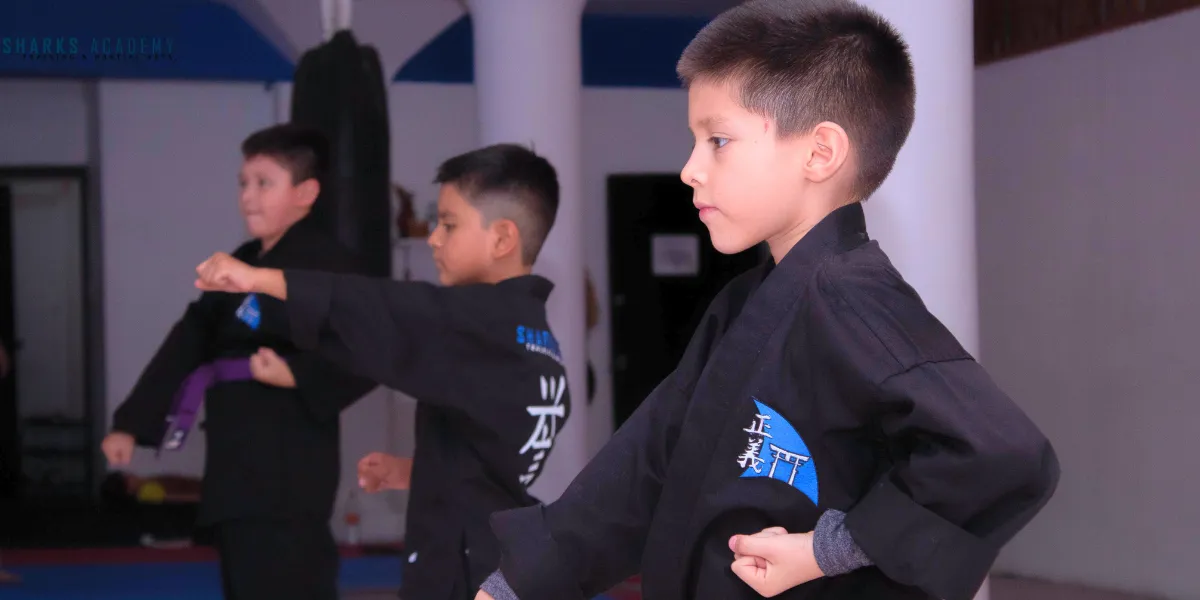 Niños practicando karate en Sharks Academy para su desarrollo físico y mental